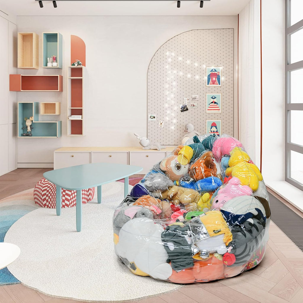 Bean Bag Chair Cover for Clear Stuffed Animal Chair Storage — Extra Large 150L Toy Organizer for Kids, Waterproof Easy-Clean Plush Toy Holder Seat (Cover Only, No Filler Included)