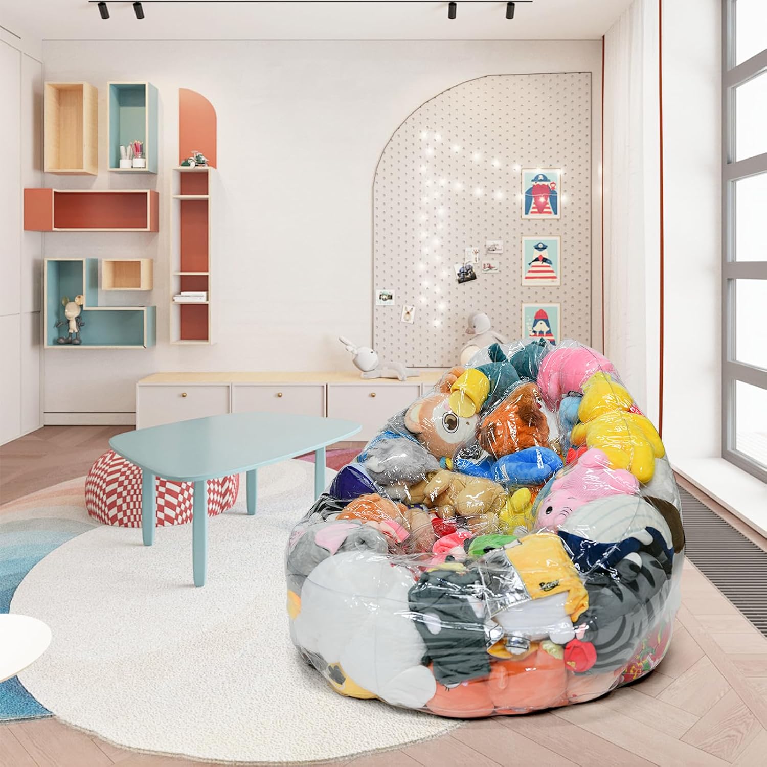 Bean Bag Chair Cover for Clear Stuffed Animal Chair Storage — Extra Large 150L Toy Organizer for Kids, Waterproof Easy-Clean Plush Toy Holder Seat (Cover Only, No Filler Included)