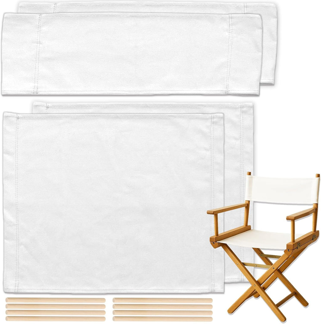 STAY GENT 18''L X 15''W 2 Set Directors Chair Replacement Canvas for 18'' Director Chairs, Replacement Cover Canvas Seat and 19.7''L X 6.3''W Back Covers Kit for Director Chairs Movie Chair, White
