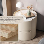 Modern Round Nightstand with 2 Drawers Wooden Bedside Table Minimalist Night Stand with Storage End Table Side Table for Interior ﻿ Living Room Multi Scenario Use(White,45x45x50cm)