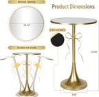 Gold Metal Side Table, Retro Bow Pedestal End Table with Mirror Tabletop, Decorative Martini Drink Table for Small Space, Living Room, Couch, Patio