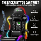 Czlolo Gaming Chair, 2026 Upgraded RGB LED Lights Computer Chair with Footrest, Lumbar Support Massager Gamer Chair, High Back, 90-135° Reclining, Linkage Armrests, Black
