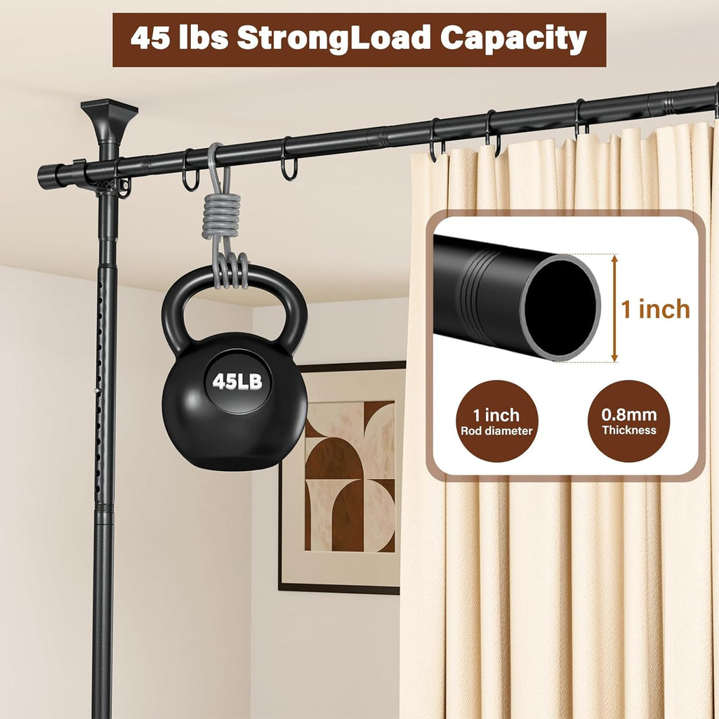Abiglifty Room Divider Curtain Rod No Drilling, Adjustable 4-10ft(H) 28-114inch(W) Wall Divider for Room Separation, Heavy Duty Floor to Ceiling Tension Curtain Stand, Black