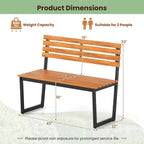 Tangkula 43" Outdoor Wood Bench, 2-Person Acacia Wood Bench with Heavy-Duty Metal Frame, Slatted Seat & Inclined Backrest, 800 lbs Weight Capacity, Patio Bench for Porch, Yard, Balcony, Lawn