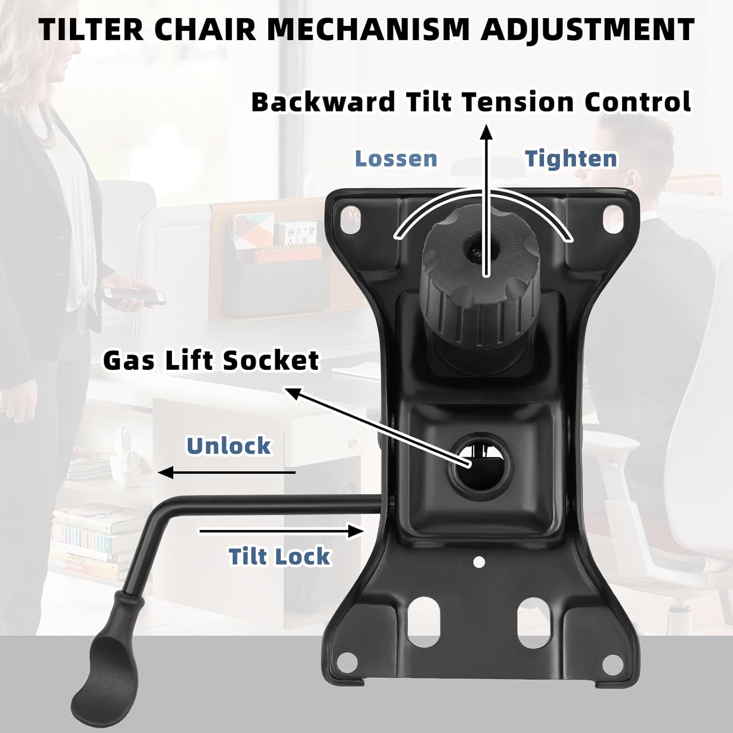 Besitu 500Lbs Office Chair Replacement Parts, w/ 6'' x 10.2" Mounting Holes Chair Base Heavy Duty Plate Swivel Tilt Control Seat Mechanism for Executive and Gaming Chairs