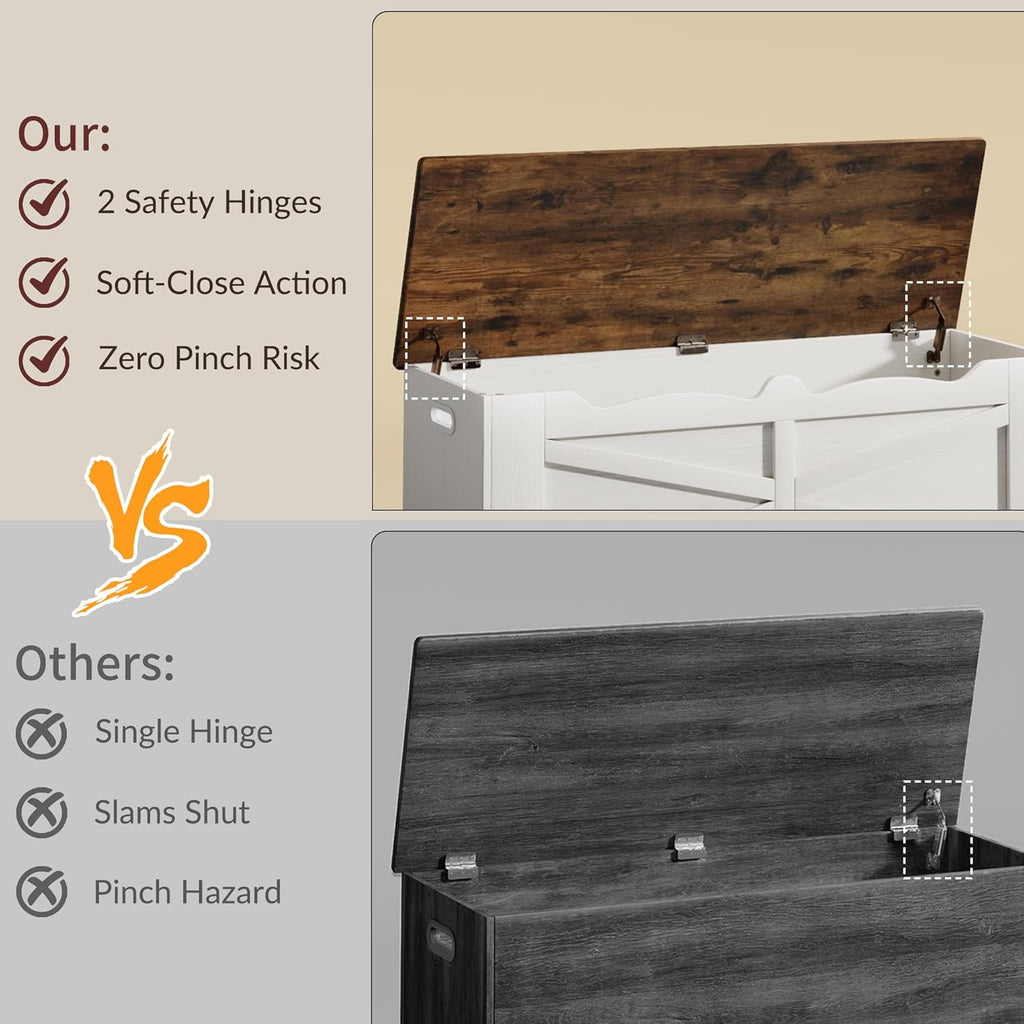 47.2" Wooden Storage Bench, Flip Top Trunk with 2 Safety Hinges, 300lbs Capacity, Multifunctional Entryway Bench for Hallway Bedroom Living Room, Blanket Organizer, White Walnut