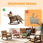 Nursery Rocking Chair with Upholstered Cushion, Wooden Frame Glider Rocker for Nursery, Comfortable Reading Armchair for Living Room, Bedroom & Sunroom (Khaki)