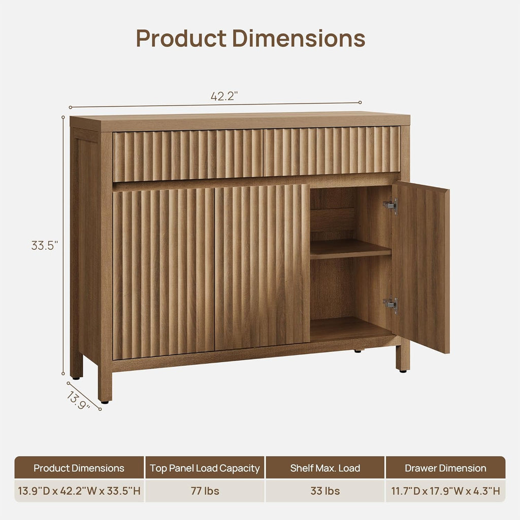 SICOTAS Fluted Sideboard Buffet Cabinet with Storage – Extra Large Credenza Accent Cabinet with 2 Drawers and 3 Doors, 84" Modern Entryway Cabinet Console with Adjustable Shelves for Living Room
