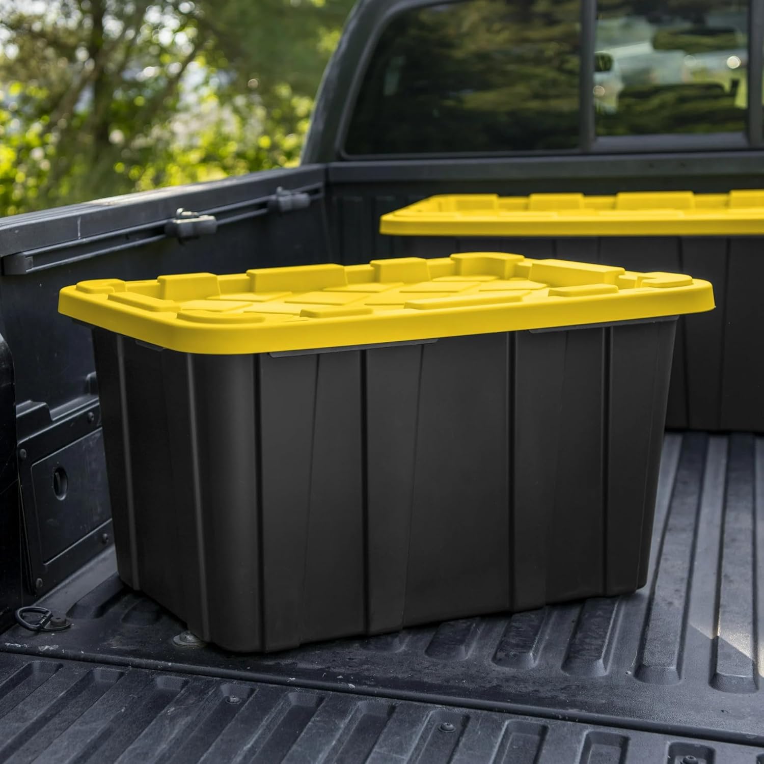 6 Pack, Large 27 Gallon Durable Plastic Storage Bin with Snap-On Lid, Storage Bin for Home Garage Organization, Black and Yellow
