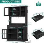 YITAHOME 2-Pack Kitchen Pantry Storage Cabinet Set, 71'' Kitchen Hutch with Outlet & Glass Door & Drawer & Shelves & Hook, Freestanding Microwave Stand Coffee Bar for Home Dining Living Room, Black