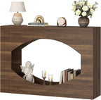 Farmhouse Console Table with LED Lights, 47 Inches Entryway Table with Open Storage, Modern Wood Couch Table Behind Sofa, Narrow Accent Entrance Table for Living Room, Hallway, Foyer,Rusitc Brown