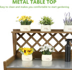 PetsCosset Garden Potting Benches & Tables,Outdoor Wooden Work Station W/Metal Table Top,Drawer,Large Bottom Shelf,Open Shelf Natural Wood-Natural Stained