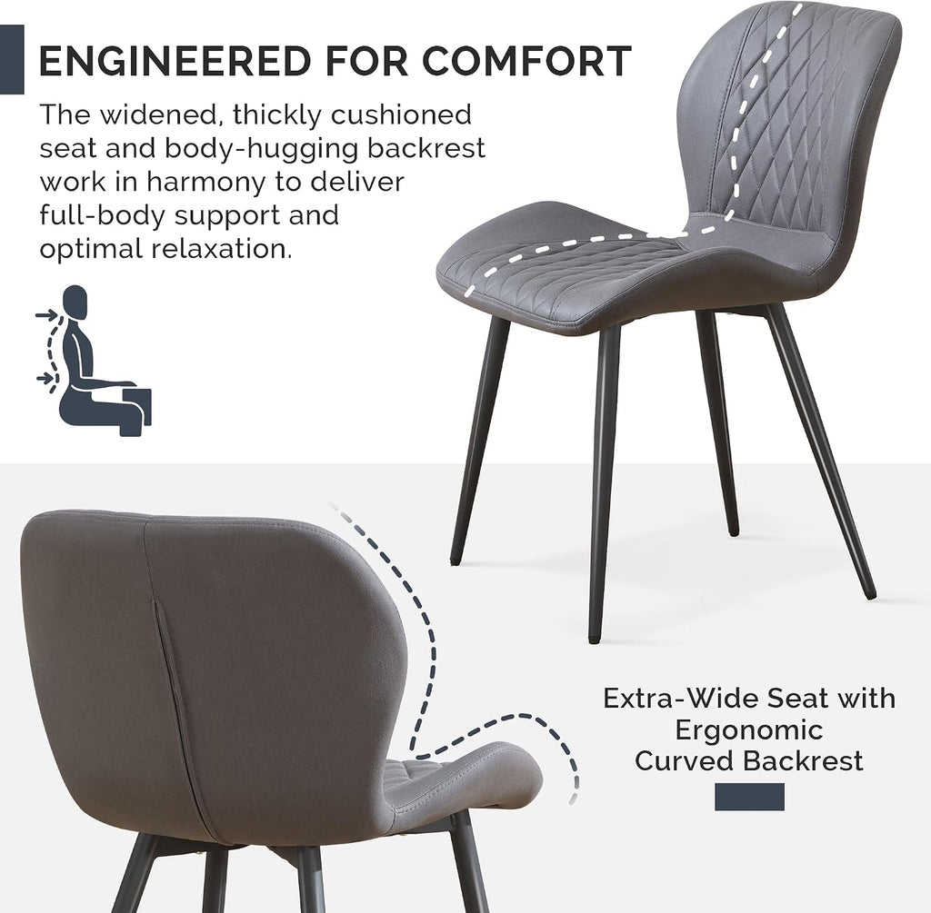 Dining Chairs Set of 4, Comfy Modern Dining Chairs with Thick Cushions, Upholstered Fabric Kitchen Side Chairs with Adjustable Metal Legs for Dining Room (Dark Grey)