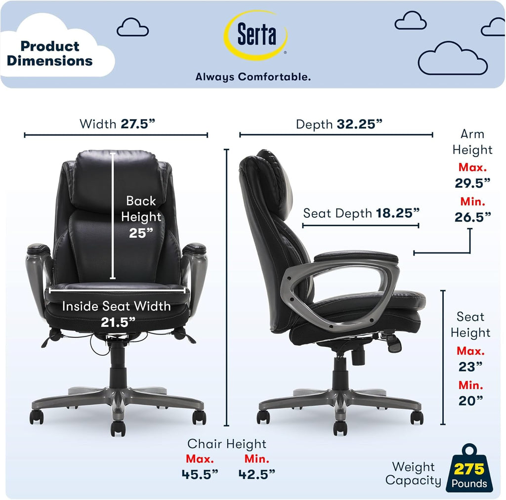 Serta® Smart Layers™ AIR Arlington Executive Chair, Black/Pewter