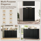 55" Fluted Buffet Sideboard Cabinet, Modern Accent Credenza Table | Adjustable Shelves, CARB P2 Certified Wood Console Cabinet for Kitchen, Dining Room, Living Room, Entryway