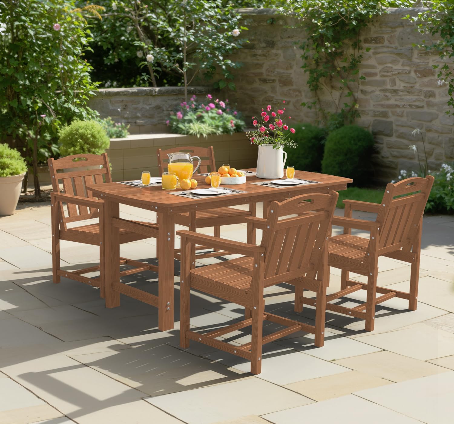 Ciokea Outdoor Patio Dining Chair Set of 2, HDPE Porch Chairs for Dining Table, All-Weather Durable Outdoor Furniture for Backyard, Poolside, Lawn & Garden, Teak
