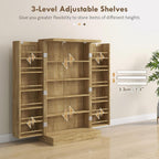 Pantry Storage Cabinet, 41" Kitchen Freestanding Kitchen Cabinet with 12 Door Shelves, Double Doors, 5-Tier Shelving and Adjustable Shelves, Natural
