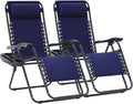 JEAREY Zero Gravity Lounge Chairs Set of 2, Adjustable Steel Mesh Recliners with Pillows and Cup Holder Trays for Patio, Garden, Beach, Navy Blue