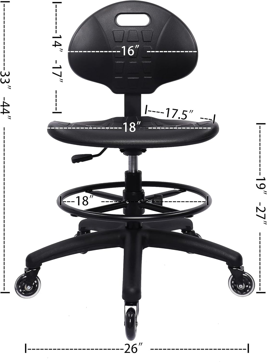TAKE UR SEAT® Polyurethane Drafting Lab Stool Chair, 18" Adjustable Footring, 8" Adjustable Height, 450 lbs seat Capacity, Heavy Duty, Shipped Within 24 Hours Med. Bench Height (Rubber Caster)