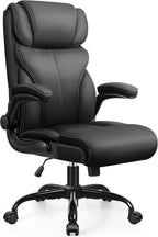HeroSet Office Chair, Ergonomic Big and Tall Computer Desk Chairs, Executive Breathable Leather Chair with Adjustable Flip-up Armrests, Lumbar Support Swivel PC Chair with Rocking Function,Matte Black