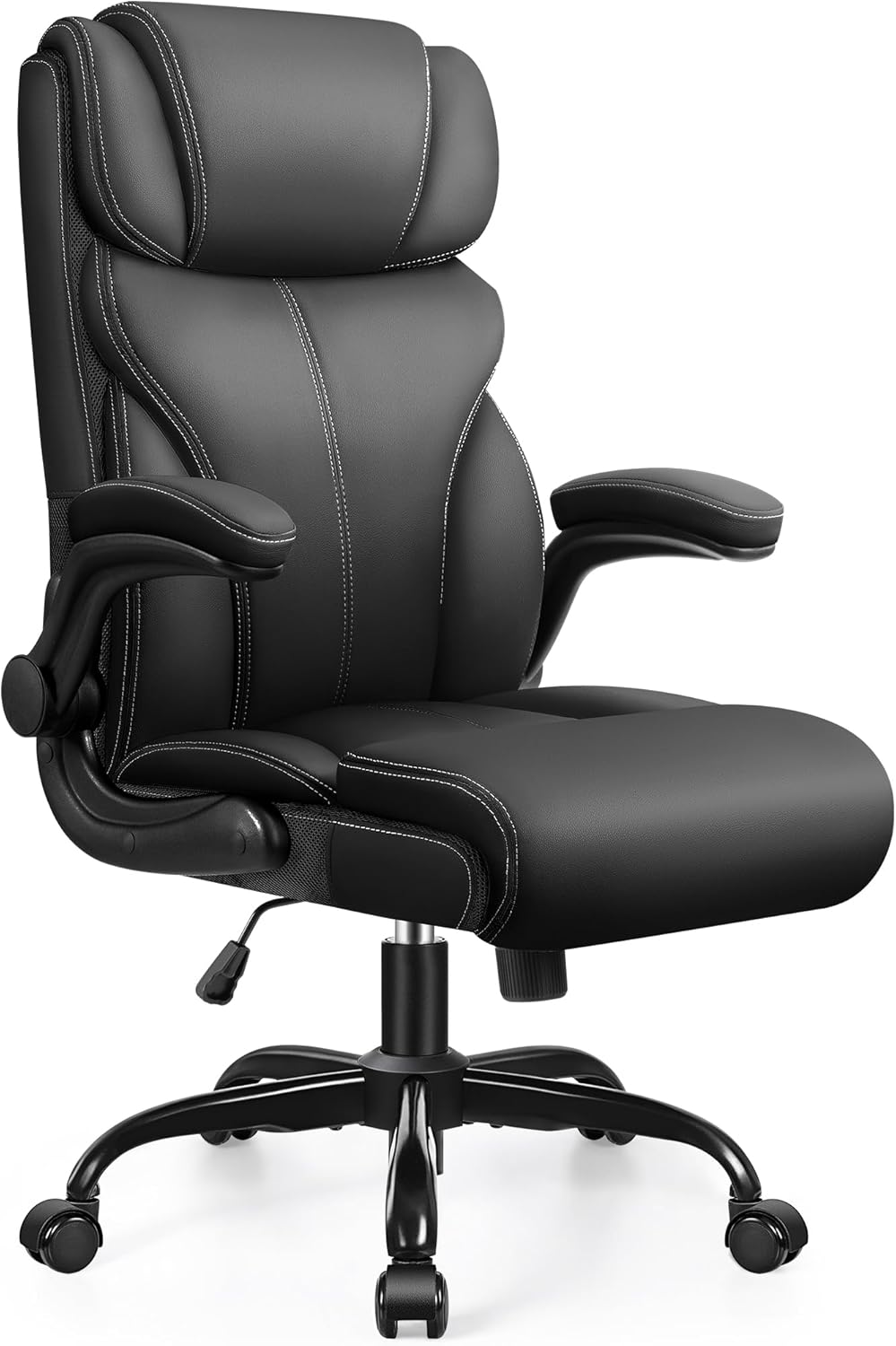 HeroSet Office Chair, Ergonomic Big and Tall Computer Desk Chairs, Executive Breathable Leather Chair with Adjustable Flip-up Armrests, Lumbar Support Swivel PC Chair with Rocking Function,Matte Black
