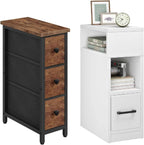 CHOEZON Small Nightstand and Narrow Side Table with Drawers Bundle, Skinny Bedside Table for Small Spaces, Slim Bedside Table for Bedroom, Living Room TBZ09BF-MBZ11WB