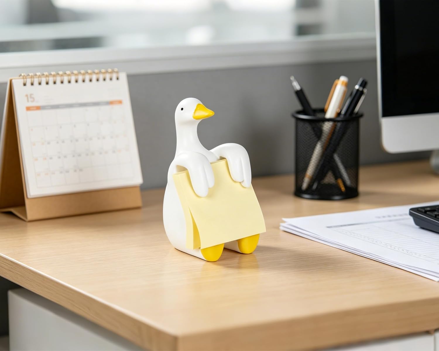 Silly Goose Pop-up Sticky Note Dispenser, Includes 1 Pad of 3x3 in Super Sticky Notes, 100 Sheets, Resin Cute Handmade Desk Holder for Office & Home, Funny Goose Desk Decorations-Yellow