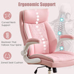 Leather Office Chair, Computer Desk Chair with Lumbar Support,Height Adjustment, Comfortable Excutive Task Chairs 400lbs with Padded Flip-up Armrests, Pink