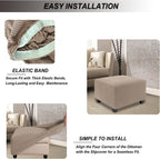 NeColorLife Stretch Ottoman Cover Square Soft Knitted Jacquard Washable Thick Storage Foot Stool Cover for Square and Rectangle Ottomans Khaki Large