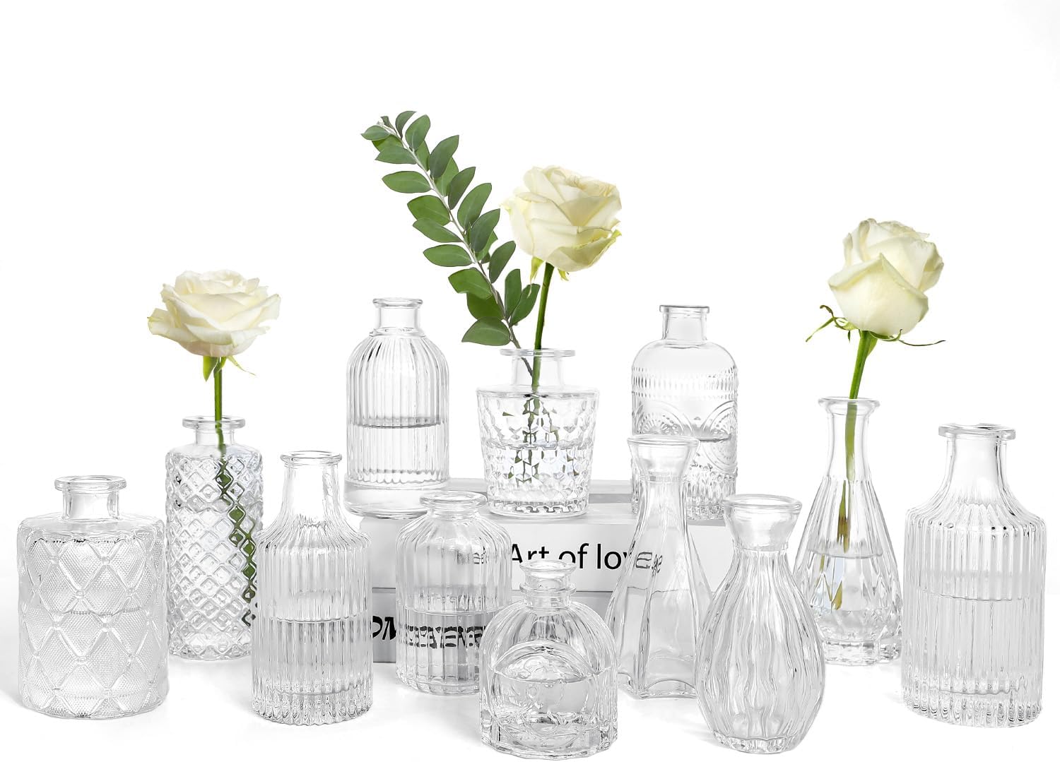 TBWIND Glass Bud Vases Set of 12, Small Vases for Centerpieces, Vintage Mini Vases for Wedding Decor, Clear Glass Bud Vase in Bulk, Office and Home Table Flower Décor