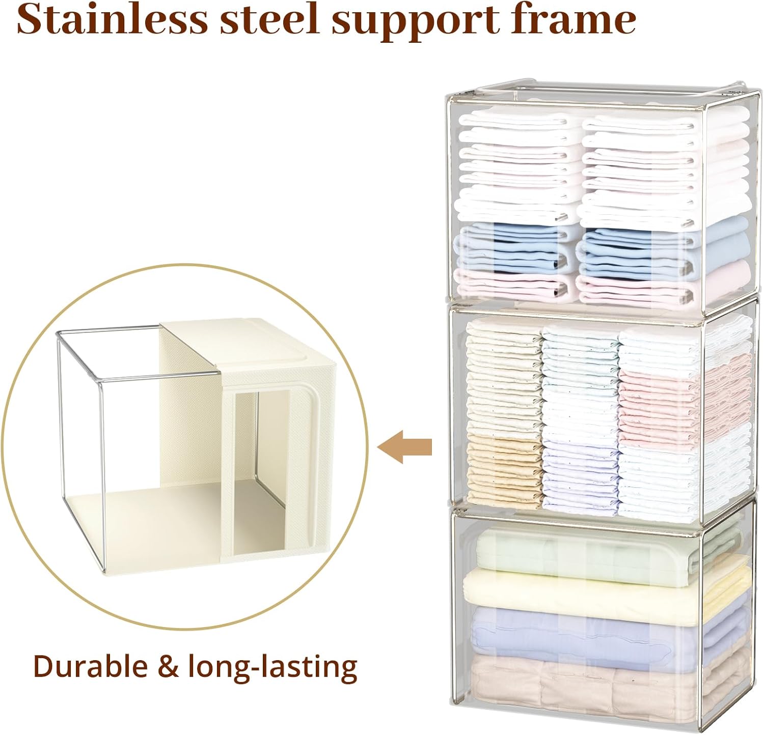 Clothes Storage Bins with Metal Frame, 4-Pack foldable storage bins with Lid, Closet Organizer for Sweaters, Blankets, and Winter Clothes,40L