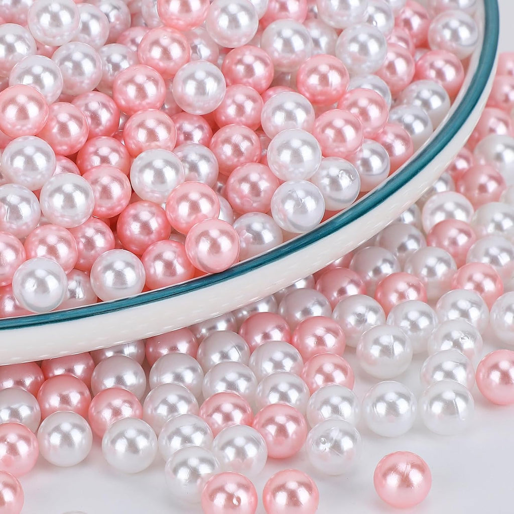SUREAM 8mm Faux Fake Pearls for Crafting, 2600PCS Vase Filler Beads, Loose Beads No Hole for Vase Fillers, Table Scatter, Wedding, Birthday Party Home Decoration(White&Pink Color)