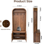 Narrow Entryway Hall Tree with Storage Bench, Modern Fluted Coat Rack and 2-Door Shoe Cabinet for Small Spaces, Arched Mudroom Organizer to Hide Clutter, Walnut