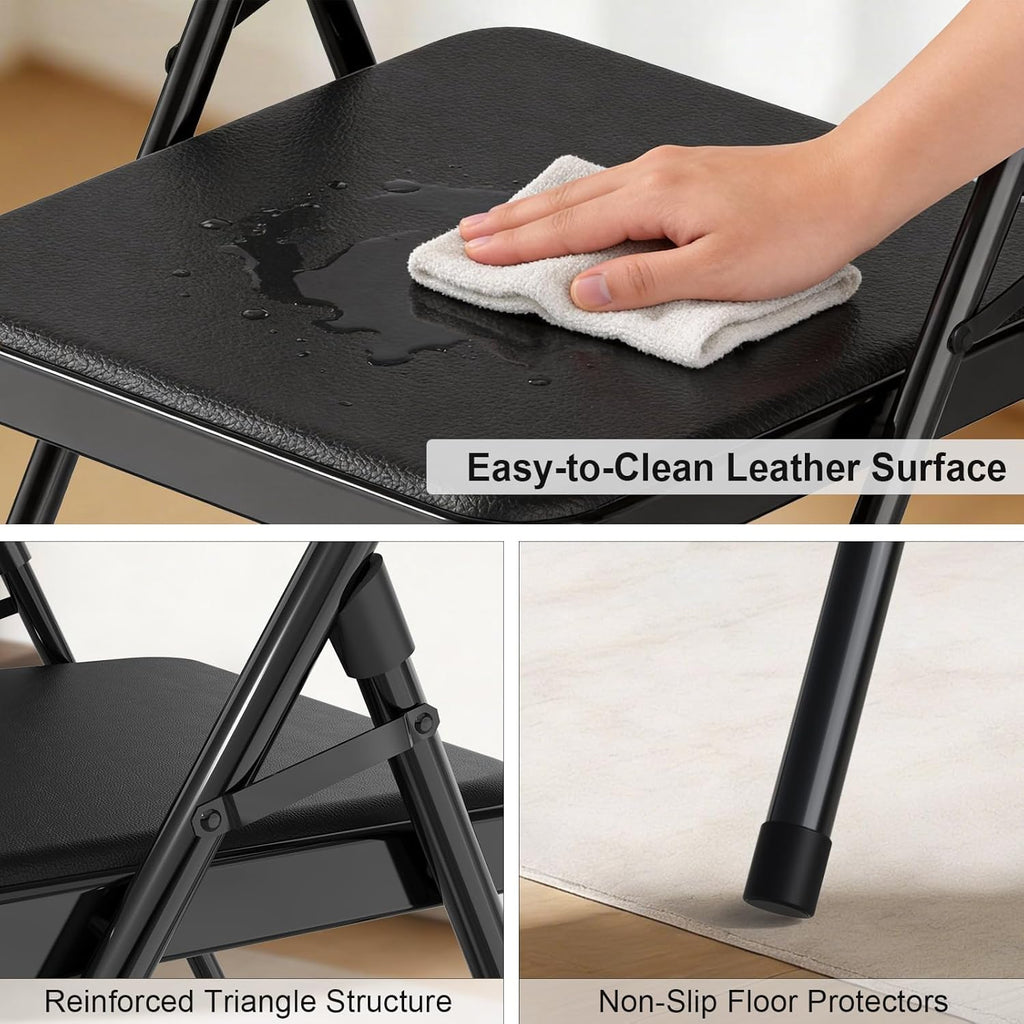 4 Pack Black Folding Chairs with Padded Cushion & Backrest, Comfortable Cushioned Seat with Durable Metal Frame, Portable Stackable Foldable Chair for Home, Office, Party, Indoor & Outdoor Events