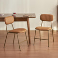 Mid Century Modern Dining Chairs Set of 2, Retro Chair with Faux Leather Upholstered Seat/Backrests & Vintage Distressing Metal Legs & Leg Protectors for Kitchen Dining Room (Brown,Assemble)