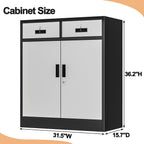 Wanfu Metal Storage Cabinet, 36" H Locking Storage Cabinet with 2 Drawers and Adjustable Shelf, Metal Cabinets for Office, Garage, Home-Black and Silver