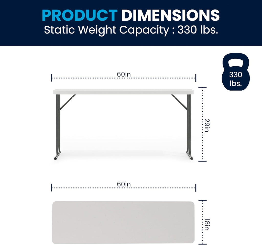 Flash Furniture Kathryn 5' Rectangular Plastic Folding Table, Long Plastic Foldable Table for Indoor/Outdoor Events, White