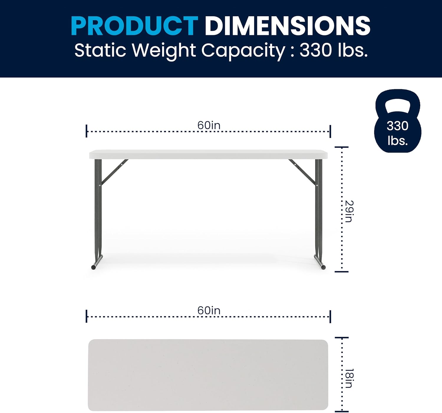 Flash Furniture Kathryn 5' Rectangular Plastic Folding Table, Long Plastic Foldable Table for Indoor/Outdoor Events, White