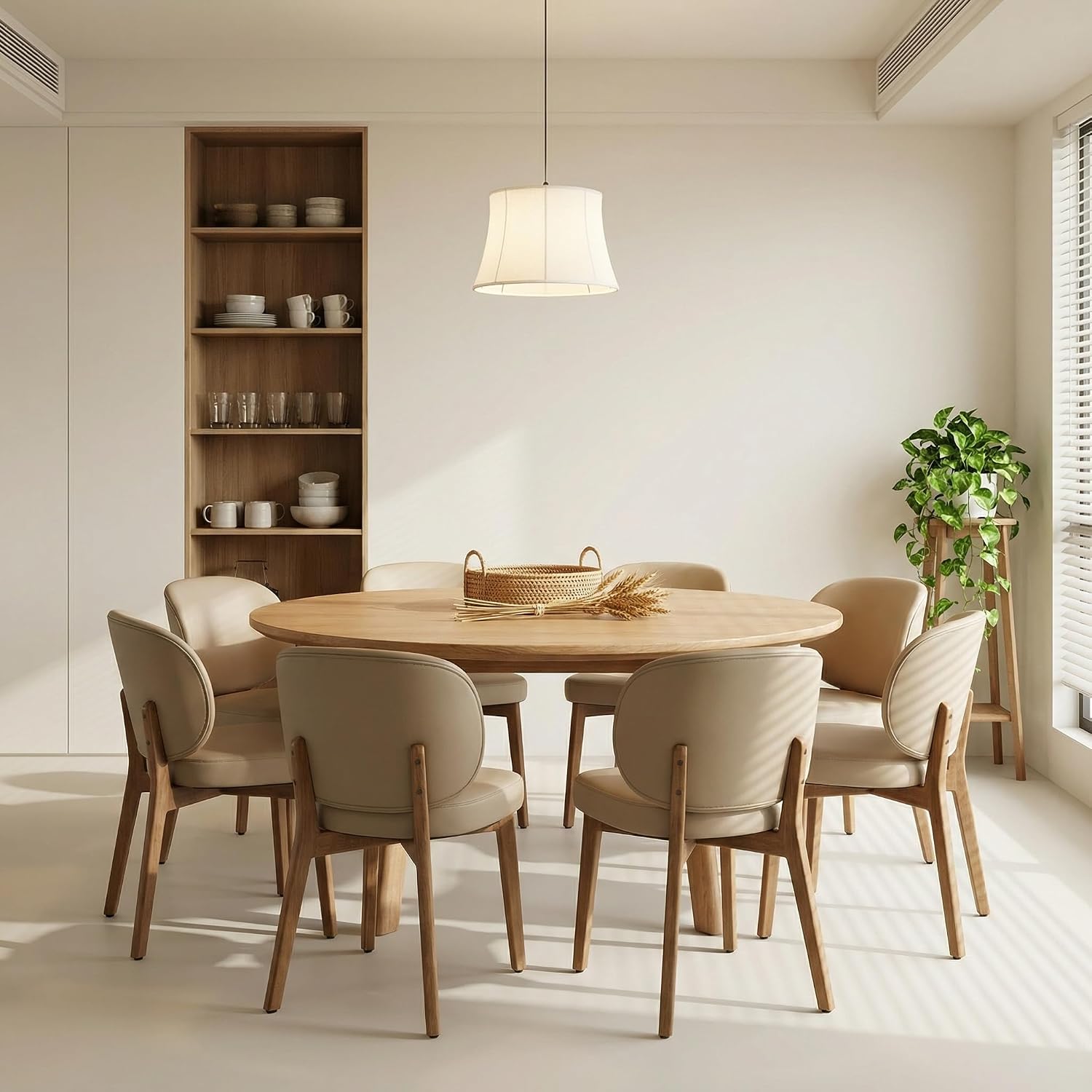 YOUNIKE Dining Chair with High Back Set of 8 Mid Century Modern Kitchen Chair Faux Leather Upholstered Armless Chair 20" Wide Padded Seat with Wooden Legs for Kitchen Dining Living Room Khaki