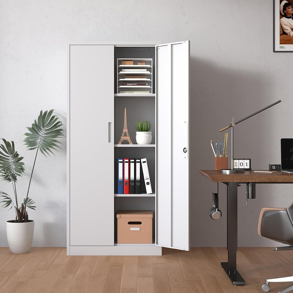 71" Tall Metal Storage Cabinet with Adjustable Shelves, Kitchen Pantry Storage Cabinet with 2 Doors, 31.5" W White Pantry Cabinet for Dining Room, Kitchen, Assembly Required, White