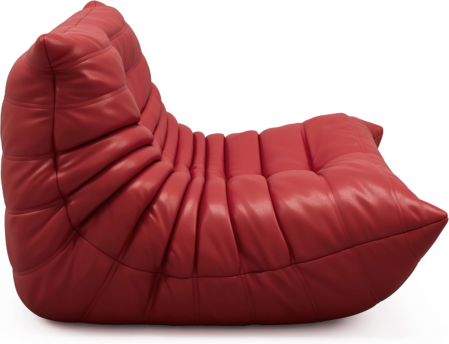 High-end Uncompressed Bean Bag Chair,Fireside Togo Chair with Red Faux Leather Cover, Comfy & Soft Lazy Floor Lounge Sofa for Bedroom, Living Room, Office or Lounger