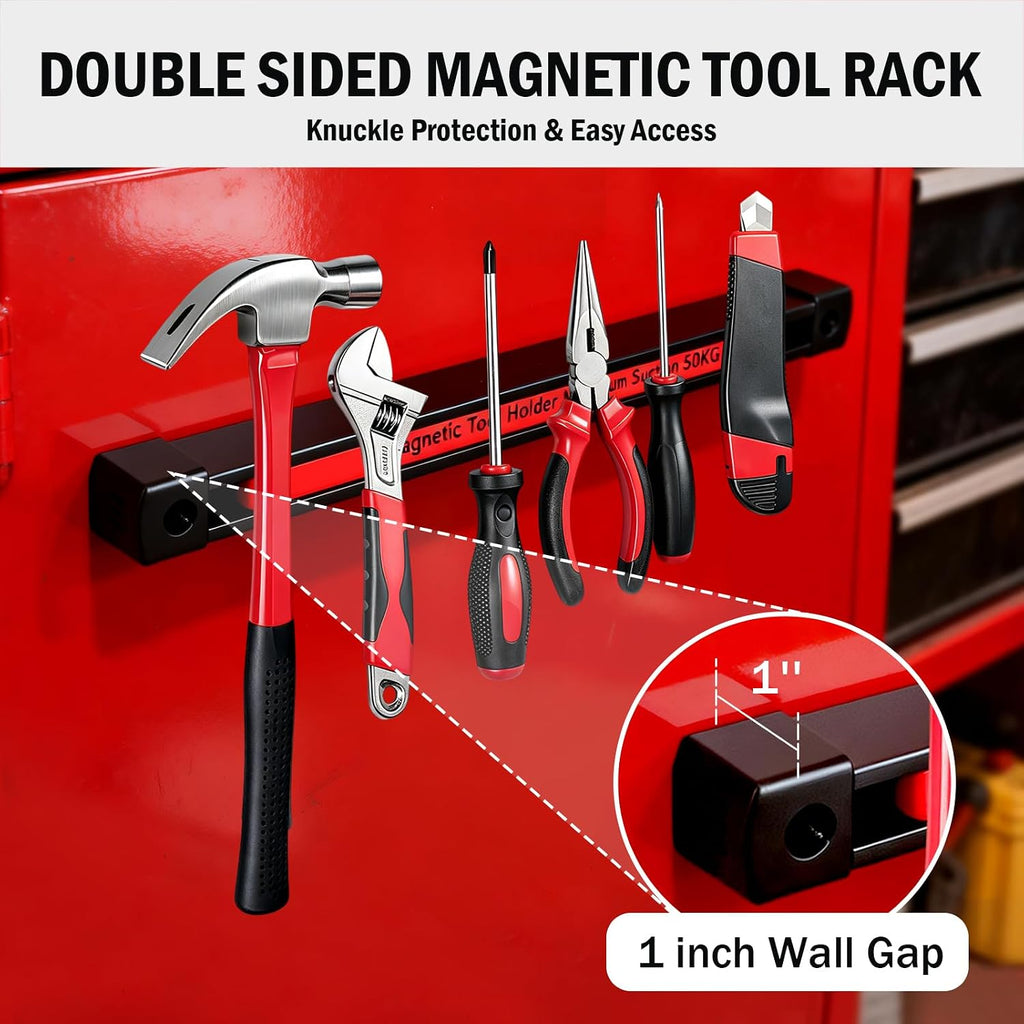 HOMEBEST Double Sided Magnetic Tool Holder, 12 Inch Magnetic Tool Bar 2 Pack, 110LB/50KG Max Magnetic Suction, Heavy Duty Garage Tool Organizer for Workshop, Tool Chest, Shed, Jobsite