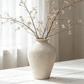 MAKHOT Rustic Ceramic Farmhouse Flower Large Vase, 9.05" Modern Antique Terra Cotta Decorative White Vases Suitable for Home, Indoor, Kitchen, Shelf, Table, Corner Decor, WhiteVase Large Decoration