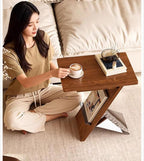 Solid Wood Sofa Side Table, Creative Bedroom Bedside Table Vintage Living Room Accent End Tables TV Tray Tabletop, Narrow Couch Side Tables for Small Space(Black,Steel Legs)