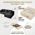 Upgrade Boneless Couch with Storage, Extra Deep&High Seat Modular Sectional Sofa 2 Seater Loveseat Sofa with Ottoman, Tool-Free Assembly Sectional Couches for Living Room Bedroom Apartment