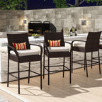 Sundale Outdoor Wicker Bar Stool Set of 4, Patio Counter Height Pub Chair with Arms, High Top Rattan Barstool, Cushion Beige, All-Weather Outdoor Rattan Furniture (Brown&Beige, Small Seat - 4 Stools)