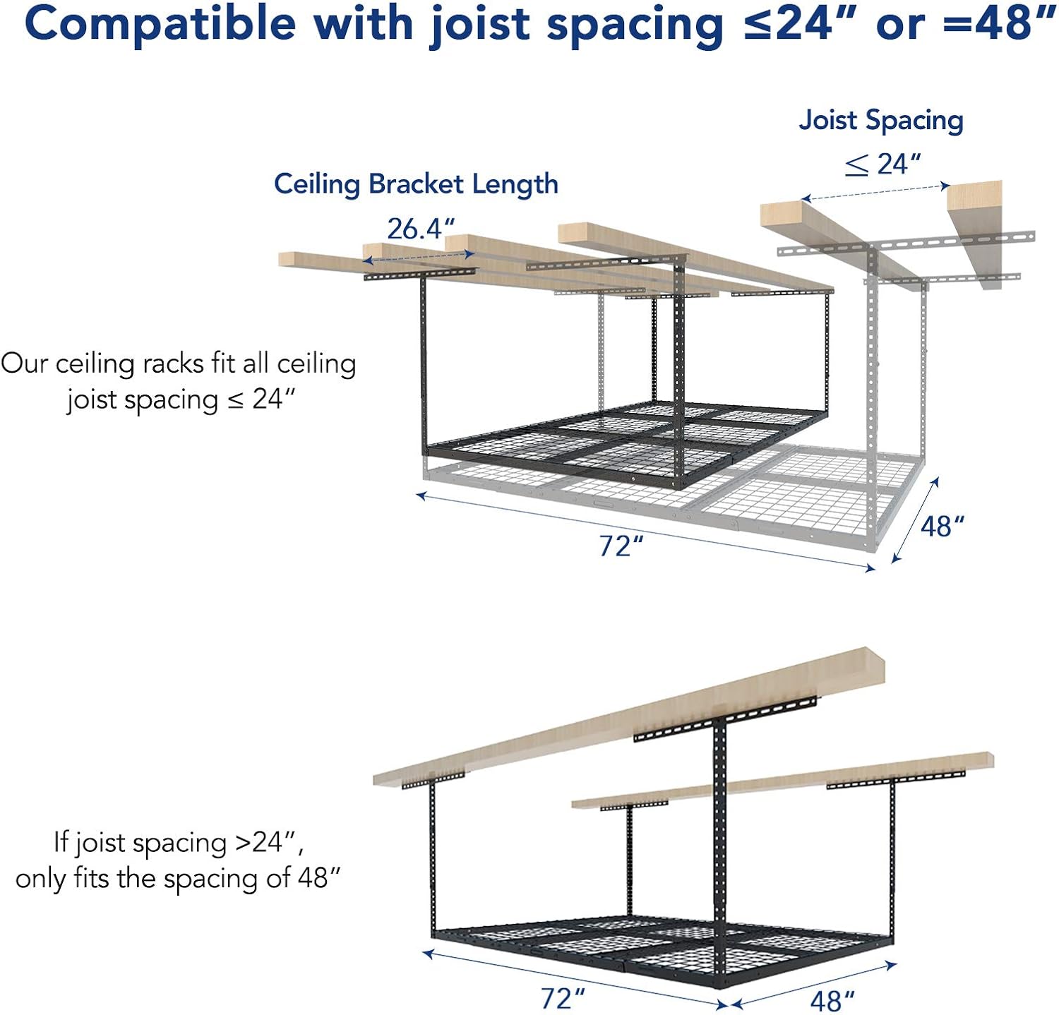 FLEXIMOUNTS 2 Pack 4x6 Overhead Garage Storage Adjustable Ceiling Rack 72" Length x 48" Width x 40" Height, 450lbs Weight Capacity, Black, Classic Series