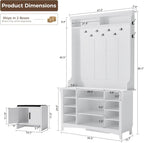 IRONCK 80" H 47" W Large Hall Tree with Bench and Shoe Storage, 6-in-1 Entryway Bench with Coat Rack, Adjustable Shelf, Hanging Hooks, 11 Shoe Cubby, 2 Tier Top Storage for Entryway and Bedroom, White