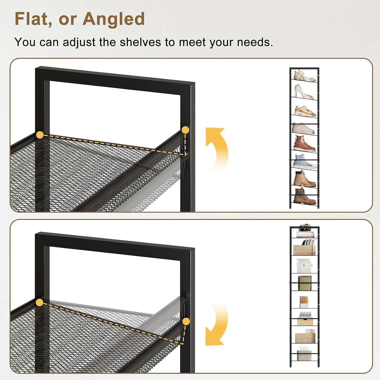 8 Tier Metal Shoe Rack, Tall Shoe Organizer Holds 32-40 Pairs, with Adjustable Flat or Angled Shelves, Shoe Storage Shelf for Closet, Entryway, Garage, Black
