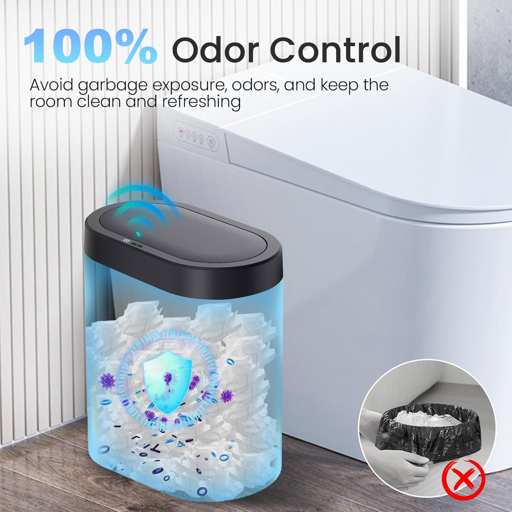 jinligogo 5 Gallon Bathroom Trash Can with Lid, Automatic Motion Sensor Black Trash Can, Touchless Slim Waterproof Garbage Bin for Kitchen, Bedroom, Office, and Bathroom